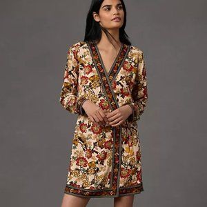 Farm Rio Long Sleeve Printed Wrap Mini Dress